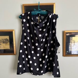 Women’s XL Worthington black and white polka dot sleeveless top. Cowl neck